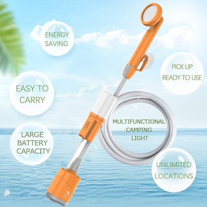 Portable Camping Shower, Handheld Camp Pump with Rechargeable 4400mAH Battery and 130LM Lighting Device for Outdoor Camping,Hiking,Traveling