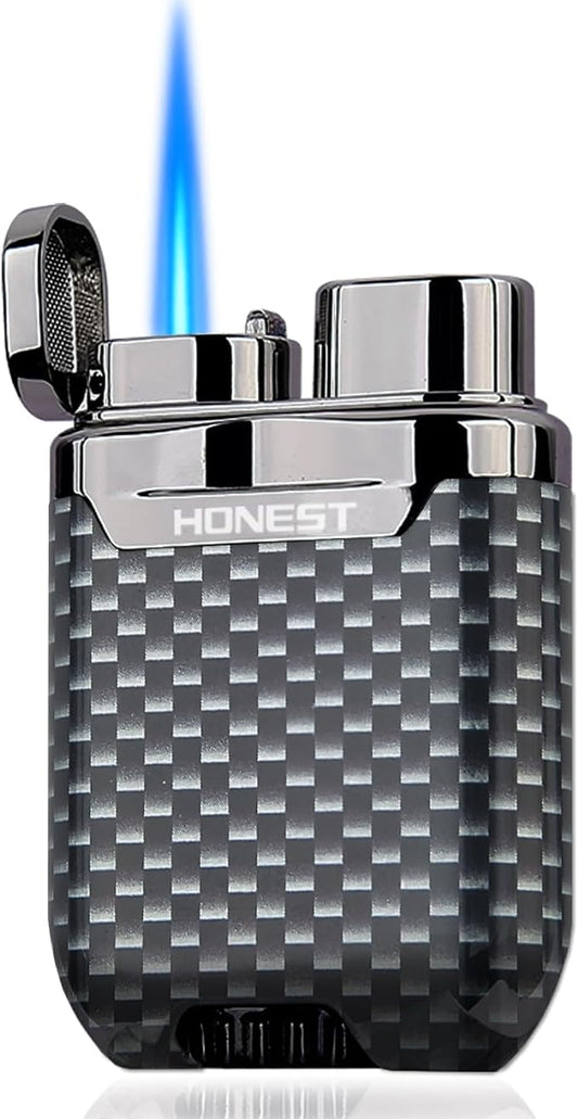 HONEST Torch Lighter Butane Lighter Windproof Lighter Mens Gifts Lighter for Candle Camping Family Use (Carbon Black)
