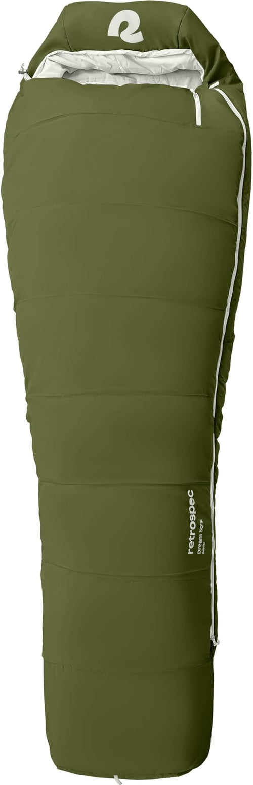 Retrospec Dream Mummy Sleeping Bag - 30°F Camping & Travel Essential Gear with Water - Resistant Shell & Synthetic Fill - Zippered Pocket & Stuff Sack