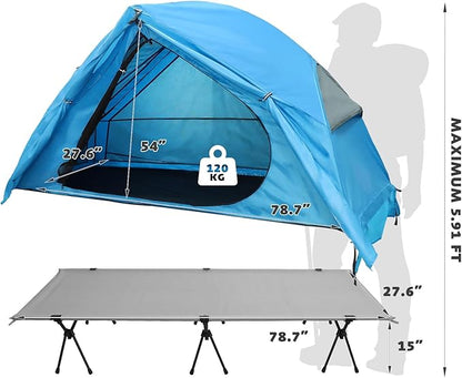 4-in-1 Camping Cot Tent, Foldable Elevated Tent Set for 1 Person to Use, Elevated Camping Bed Tent for Outdoor Hiking, Camping
