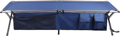 PORTAL Folding Portable Camping Cot, Guest Bed with Carry Bag and Side Storage Organizer, Camping Cots for Adults Sleeping, Away Tent Sleeping Cot Bed, Supports 300 LBS, Blue