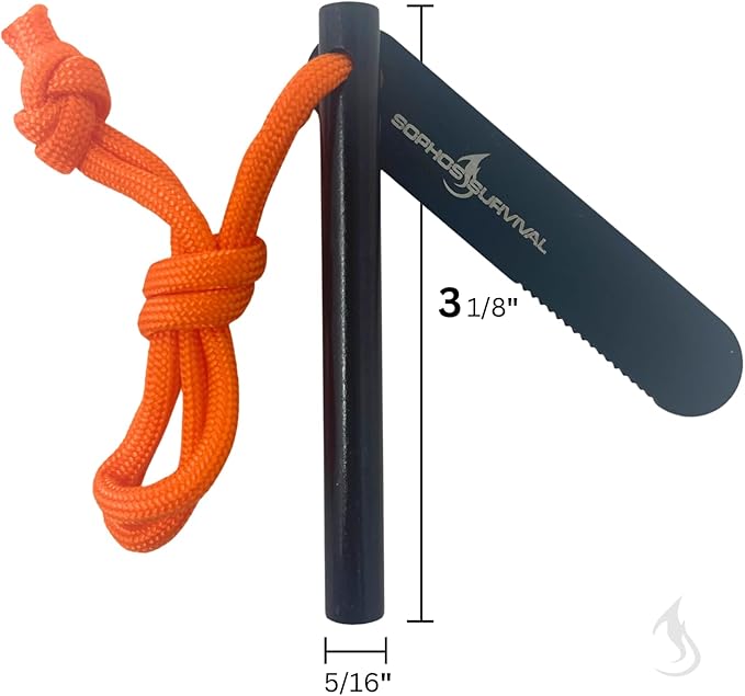 3" Ferro Rod Fire Starter Survival Tool | 3,500+ Strikes, High Visibility Paracord Lanyard, Windproof & Waterproof Flint and Steel, Camping and Survival Fire Starter