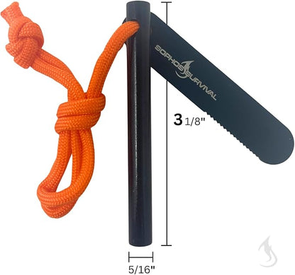 3" Ferro Rod Fire Starter Survival Tool | 3,500+ Strikes, High Visibility Paracord Lanyard, Windproof & Waterproof Flint and Steel, Camping and Survival Fire Starter