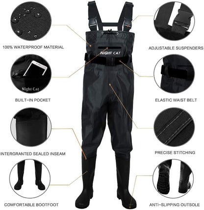 Night Cat Fishing Waders for Men Women Waterproof Hunting Chest Wader with Bootfoot Belt Breathable Lightweight Size 6 to 14