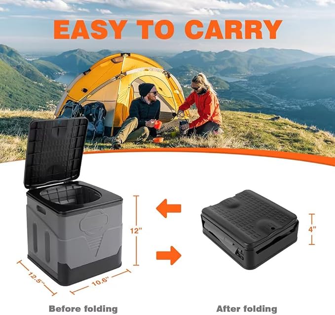 Portable Camping Toilets Porta Potty (Gray)-Collapsible Outdoor Emergency Toilet with Cover,Suitable for Camping,Hiking,Traffic Jams,Outdoor Excretion.