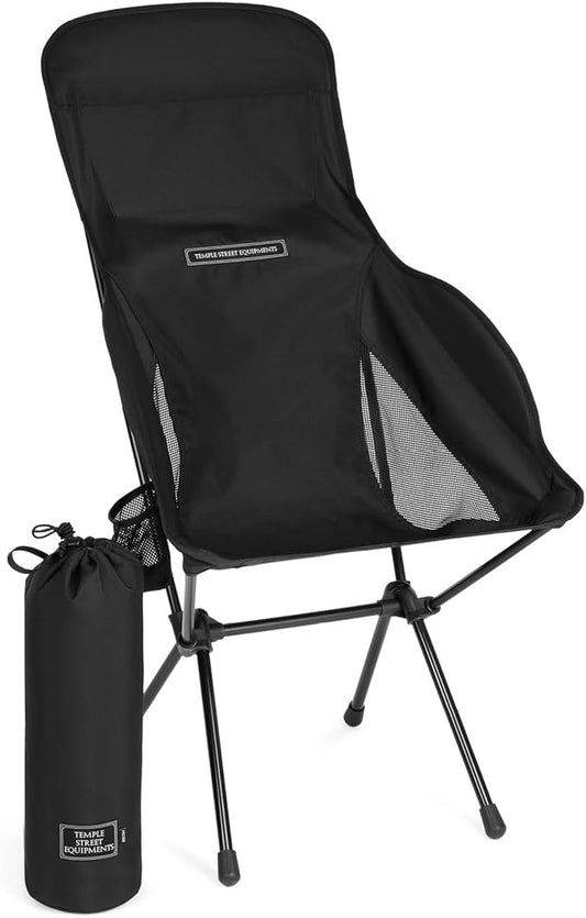TSE HC100 Camping Chair, 3.36lbs Lightweight Folding Chair with Cup Holder, Portable and Easy to Carry for Camping, Beach, Hiking, Urbain, Festival or Garden (Black)