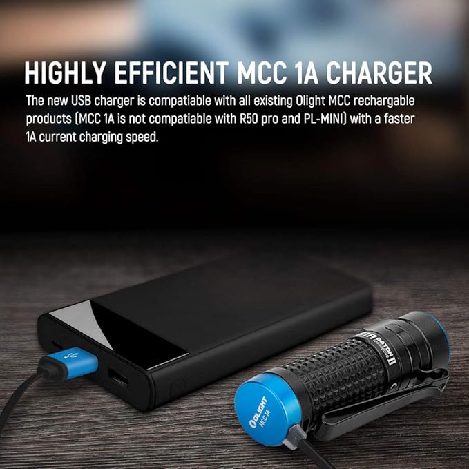 OLIGHT S1R II 1000 Lumen Compact Rechargeable EDC Flashlight with Single Rechargeable Battery and Magnetic Charging Cable