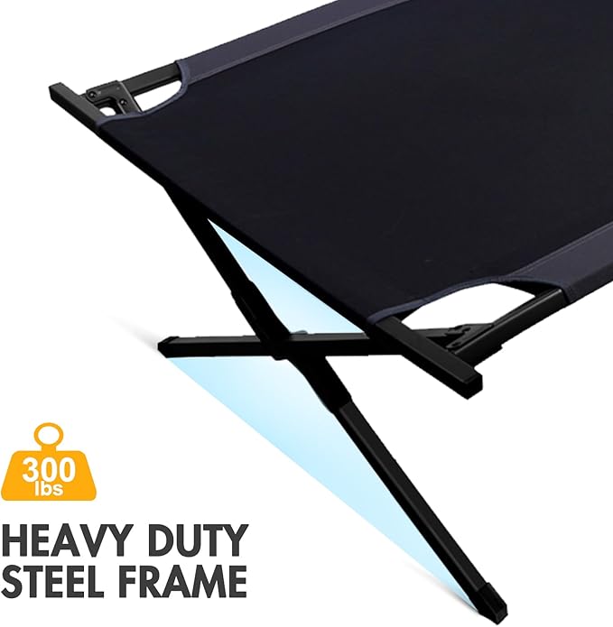 PORTAL Folding Portable Camping Cot, Guest Bed with Carry Bag and Side Storage Organizer, Camping Cots for Adults Sleeping, Away Tent Sleeping Cot Bed, Supports 300 LBS, Black