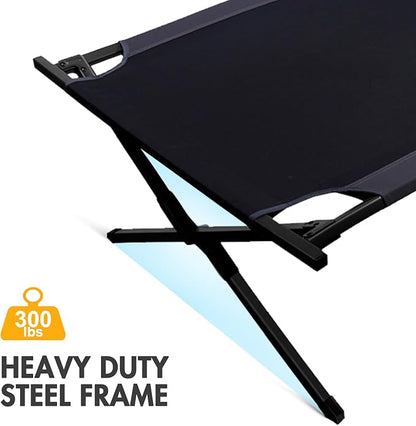 PORTAL Folding Portable Camping Cot, Guest Bed with Carry Bag and Side Storage Organizer, Camping Cots for Adults Sleeping, Away Tent Sleeping Cot Bed, Supports 300 LBS, Black