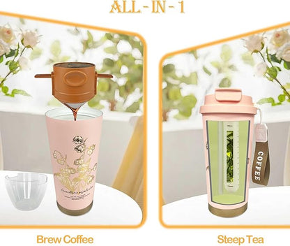 ZK&HX LIFE 17oz Camping Coffee Makers with Ceramic Coating,Camp Pour Over Coffee Maker Set,Portable Coffee Kit for Travel Camping,Insulated Coffee&Tea Mug,Tea Infuser Mug for Loose Leaf Tea
