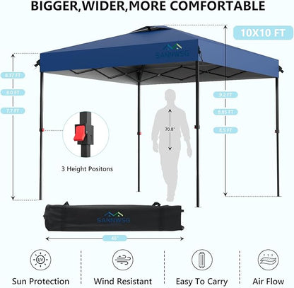 10X10 Pop Up Canopy Tent with 3 Sidewalls,Easy Up Canopy,Commercial Instant Shelter,Heavy Duty One Person Set Up Event Tent,Blue