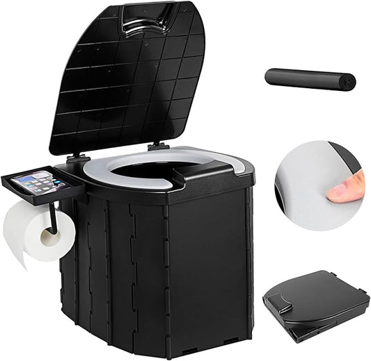 Portable Camping Toilet Upgraded Soft Camp Toilet Seat with Paper Holder- Travel Potty Perfect for Emergency Preparedness, Backcountry, Car, Boat, Road Trips.