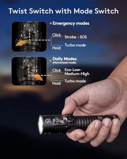 RovyVon S23 Search Flashlight, 4000 Lumens High Lumen Brightest Flashlight Long Throw Flashlight, 5000mAh Rechargeable Battery, IPX8 Waterproof EDC Flashlight Compact Duty Work Light with Lanyard