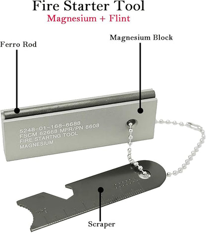 Flint Fire Starter, Fire Starter Survival Tool with Magnesium and Ferro Rod for Camping Hiking Outdoor Survival