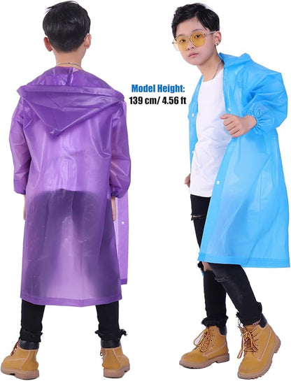 2 Pack Rain Ponchos for Kids, Reusable Kids Rain Jacket with Hood Waterproof Raincoats for Boys and Girls