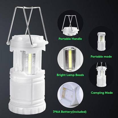 KUNHE LED 4 Pack Glow-in-The-Dark Camping Lanterns Battery Powered (Includes 12 AA Alkaline Batteries) 350 Lumens IPX4 Water Resistant Lanterns for Power Outages Earthquake Emergency Kit
