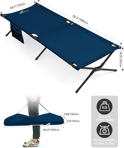 Sportneer Camping Cot, Military Cot Portable Camping Cots for Sleeping 78.3"x28.7"x14.6" Heavy Duty Folding Bed for Adults Teen Outdoor Travel Camping Tent Lounge Office Support 330 Lbs