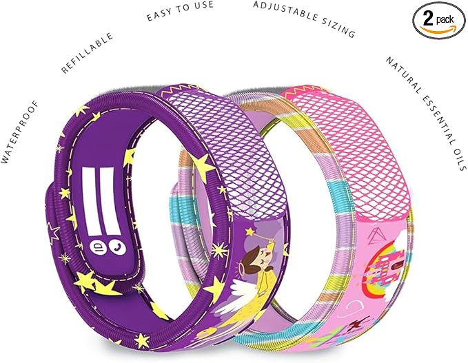 PARA'KITO Mosquito Repellent Pack - 2 Kids Wristbands & 2 Refills Angel/Castle