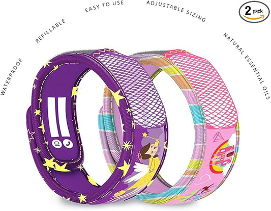 PARA'KITO Mosquito Repellent Pack - 2 Kids Wristbands & 2 Refills Angel/Castle