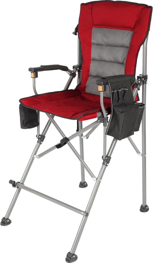Extra Tall Folding Chairs for Adults 330lbs, Portable Bar Height Foldable Director Chairs for Camping Outside, Comfortable with Makeup Pocket, High Back and Footrest,Red
