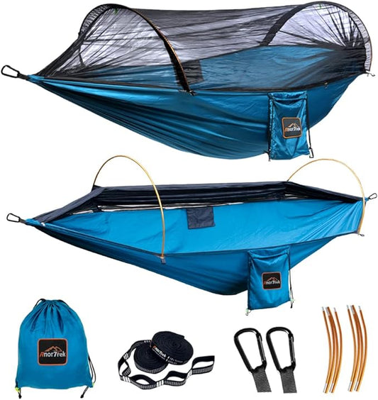 Professional Camping Hammocks with Mosquito Net, Lightweight Double for Camping, Hiking & Backpacking | Includes Two 10 FT Tree Straps, 230T Nylon Design