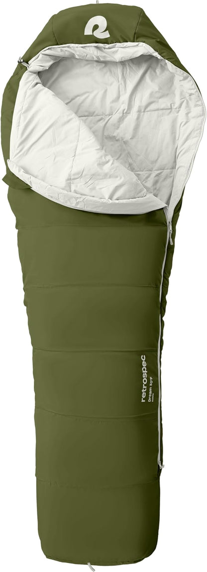 Retrospec Dream Mummy Sleeping Bag - 30°F Camping & Travel Essential Gear with Water - Resistant Shell & Synthetic Fill - Zippered Pocket & Stuff Sack