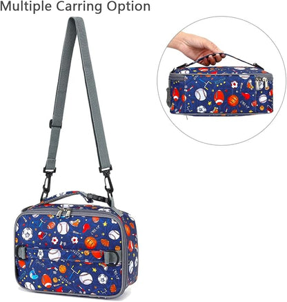 FlowFly Kids Lunch Bag, Durable Insulated School Lunch Box with Shoulder Strap and Bottle Holder, Water-resistant Thermal Small Lunch Cooler Tote for Teen Boys & Girls,Rugby
