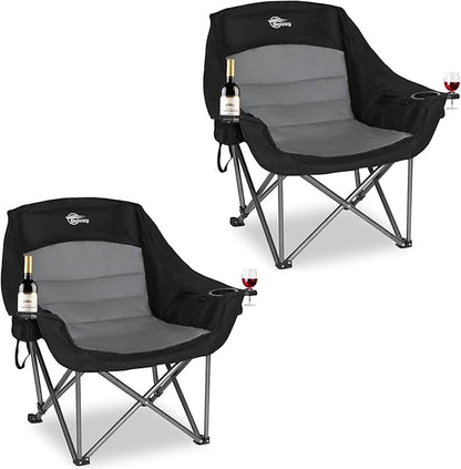 2 Pack Oversized Camping Chairs for Adults Heavy Duty Outdoor Folding Chairs Padded Portable Lawn Chairs XL Camp Chairs with Cup Holder Suproot 500 lbs