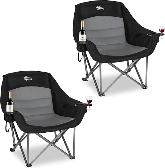 2 Pack Oversized Camping Chairs for Adults Heavy Duty Outdoor Folding Chairs Padded Portable Lawn Chairs XL Camp Chairs with Cup Holder Suproot 500 lbs