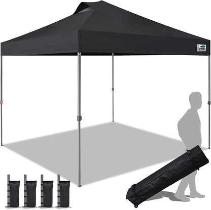 Eurmax USA NOMATTER ONE-Person Open&Close 10x10ft Pop Up Canopy Tent，Portable Shelter Canopy for Outdoor Events，Instant Canopies, Temporary Sunshade,Bonus 4 Sand Bags(Black)