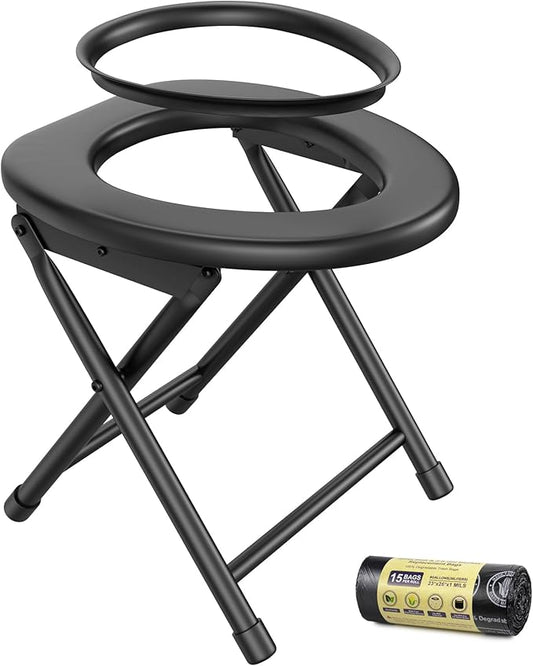 BLIKA Portable Toilet for Camping, 300LBS Weight Capacity Portable Camping Toilet, Folding Toilet with Removable Plastic Ring and Toilet Bags, Travel Toilet Car Toilet for Camping, Travel & Emergency