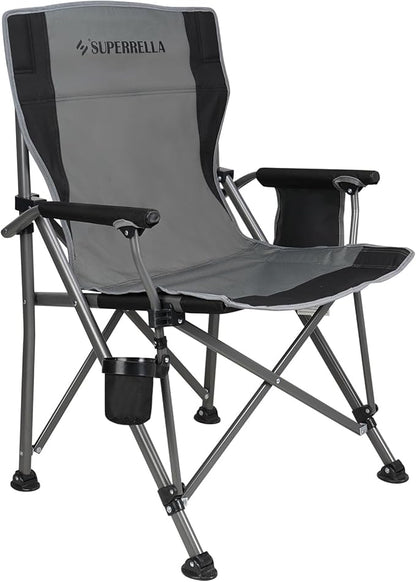 Portable Outdoor Folding Camping Chair Heavy Duty Camp Chair with Storage Bag for Outside Activities, Black Grey