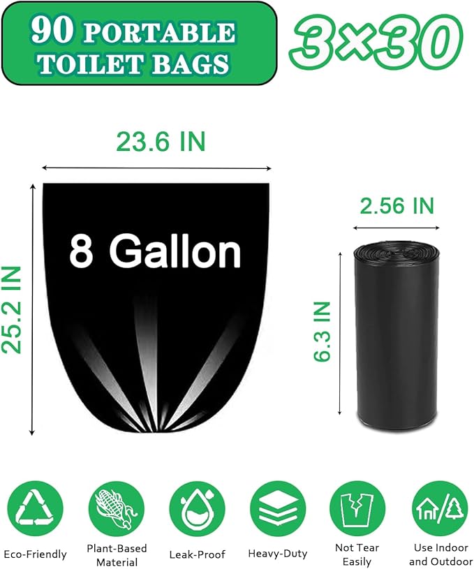 108 Portable Toilet Bags, Biodegradable Camping Toilet Bags 8 Gallon Thickened Portable Potty Bags for 5 Gallon Bucket Toilet Compostable Bags for Adults Outdoor Travel