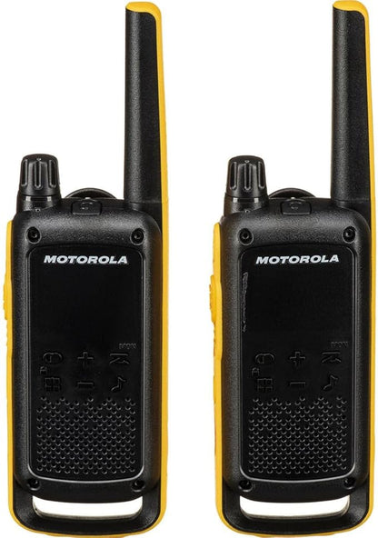 Motorola Solutions, Portable FRS, T470, Talkabout, Two-Way Radios, Emergency Preparedness, Rechargeable, 22 Channel, 35 Mile, Black W/Yellow, 2 Pack
