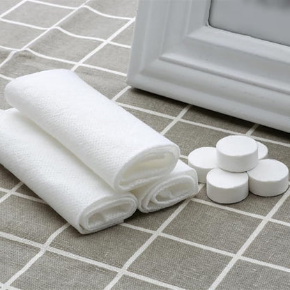 100 Pcs Compressed Towel Tablets Travel Portable Towels Mini White Face Towels Mini Compressed Camping Towels Coin Tissues for Home
