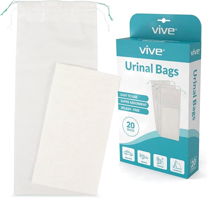 Vive Disposable Urine Bags (20 Count) - Pee Bags for Emergencies, Camping & Car Travel - Travel Urinal for Men and Women - Portable Urine Collection Bags - Leak-Proof Pee Bag - Emergency Urine Bag Kit