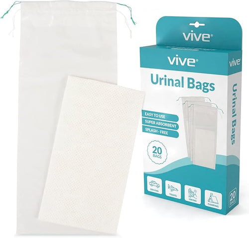 Vive Disposable Urine Bags (20 Count) - Pee Bags for Emergencies, Camping & Car Travel - Travel Urinal for Men and Women - Portable Urine Collection Bags - Leak-Proof Pee Bag - Emergency Urine Bag Kit