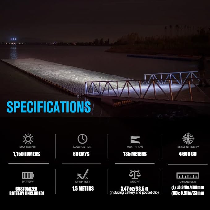OLIGHT S2R II 1150 Lumens EDC Flashlight USB Magnetic Rechargeable Torch Light Equipped with Variable-Output Side Switch and Dual Direction Pocket Clip