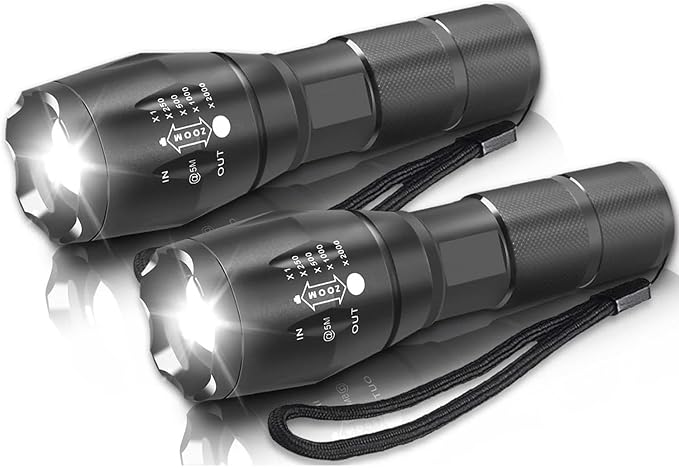 MODOAO Tactical Flashlights High Lumens Zoomable Bright LED Flashlight 5 Modes for Outdoor Camping,Emergency,Hiking with Handheld Flashlights (2 Pack)