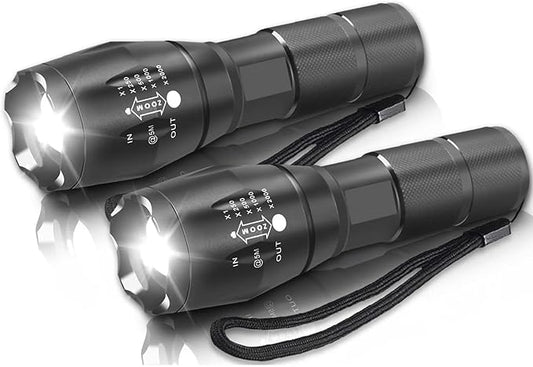 MODOAO Tactical Flashlights High Lumens Zoomable Bright LED Flashlight 5 Modes for Outdoor Camping,Emergency,Hiking with Handheld Flashlights (2 Pack)