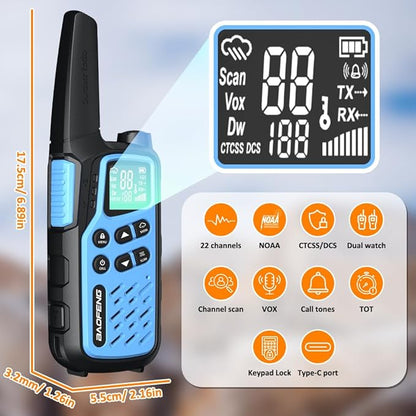 BAOFENG T25 Walkie Talkies for Adults Teens 22 FRS Channels Two Way Radio with 1400mAh Rechargeable Battery, VOX, NOAA, Flashlight, SOS, Dual Watch for Camping, Hiking, Biking, Family Outdoors, 2 Pack