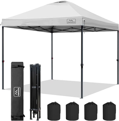 KAMPKEEPER Canopy Tent,Outdoor Canopy,10x10 Pop Up Canopy Tent for Commercial Garden Wedding Camping Party,3 Adjustable Height with Ropes and 4 Stakes (White)