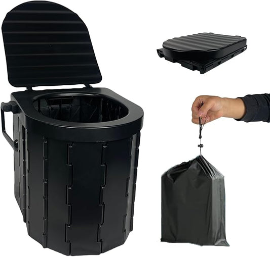 Portable Folding Toilet for Adults Camping, 300LBS Weight Capacity Porta Potty with Removable Toilet Paper Holder for Outdoor, Travel, RV, Boats and Emergency Use