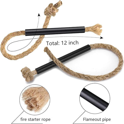Flint and Steel Fire Starter Kit - Premium Ferro Rod and Magnesium Stick with Tinder Hemp Rope - Portable Fire Starter Survival Tool for Campfires/Camping/Bushcraft/Hiking and Emergency Rescue.