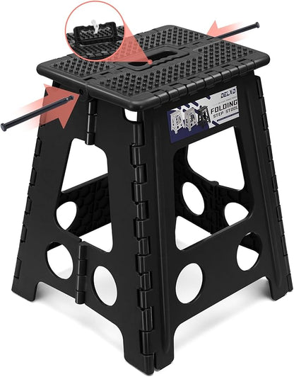 Delxo Folding Step Stool 16 Inch,Non-Slip Foldable Stools for Adults Up to 300 LBS,Kitchen Collapsible Fold Up Stepping Stool with Dotted 1 Pack,Black
