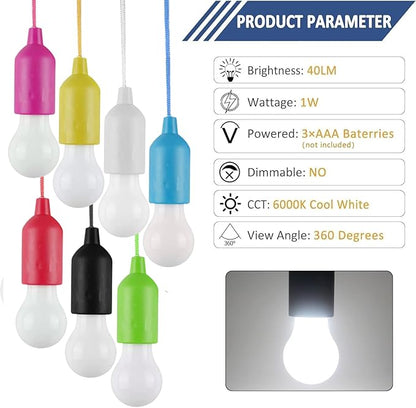 LED Pull Cord Light Bulb 4 Pack, LED Camping Lantern Lights Hanging Tent Lamp Light Bulbs for Camping, Hiking, Home Decor, Hurricane Emergency, Storms, Outages and More (4pcs Colored)