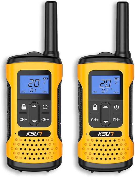 KSUN Walkie Talkies for Adult, 22 FRS Channels, LCD Screen, NOAA Weather Alarm, Rechargeable Battery, Long Range,Yellow, Portable for Cruise Camping Hiking GZ32Plus (2 Pack)