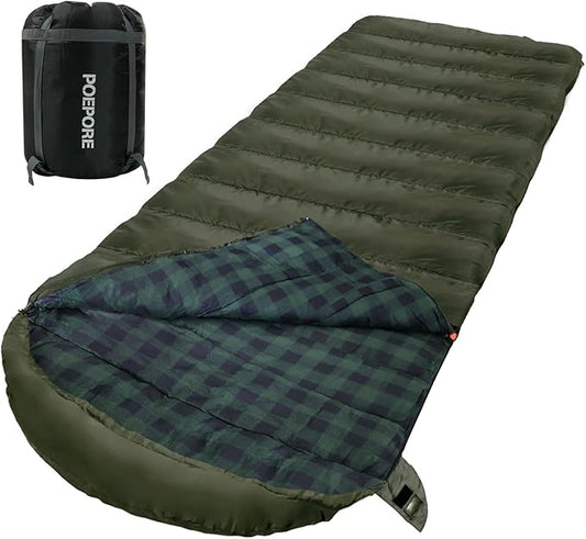 0 Degree Sleeping Bag 100% Cotton Flannel XXL Cold Weather Winter Oversized Sleeping Bag for Adults Camping Zero Degree Big and Tall with Compression Sack
