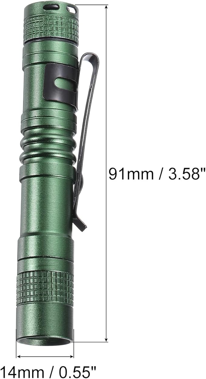 PATIKIL Mini Flashlight with Clip, Super Light Small LED Pen Flashlights Aluminum White Light Torch Battery Powered for Camping Hiking, Green