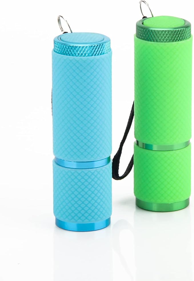 AHIER 9 LED Glow in Dark Flashlights, 3 Pack Rubber Coated Flashlights with Straps, Portable Handy Lights for Camping, Hiking, Indoor, Assorted Colors (Green+Blue)